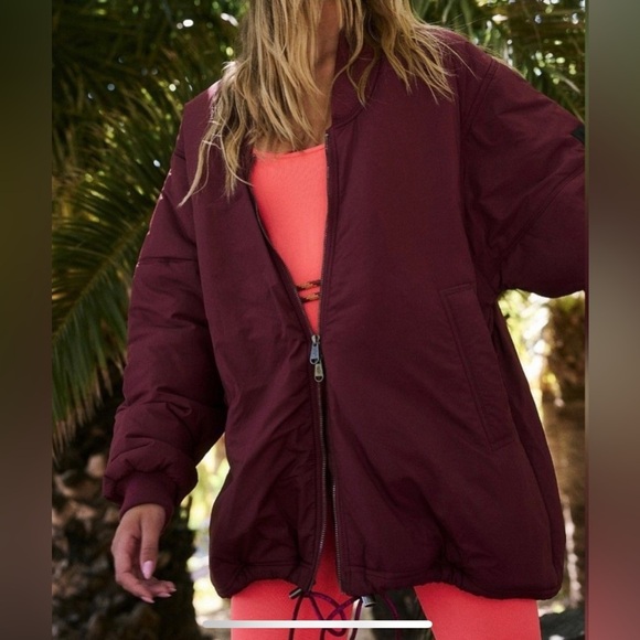 NWOT Free People Movement Oversized Bomber Jacket- Oxblood Red - Picture 1 of 4